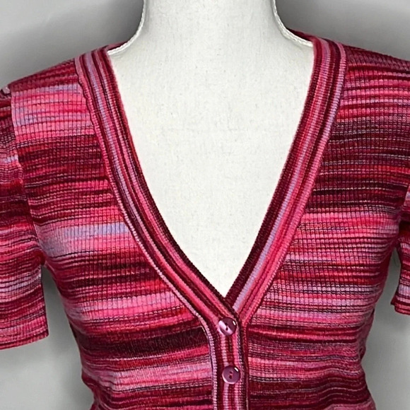 BP Space Dye Short Sleeve Crop Cardigan in Pink Ibis - NEW - Size Small - Picture 3 of 8